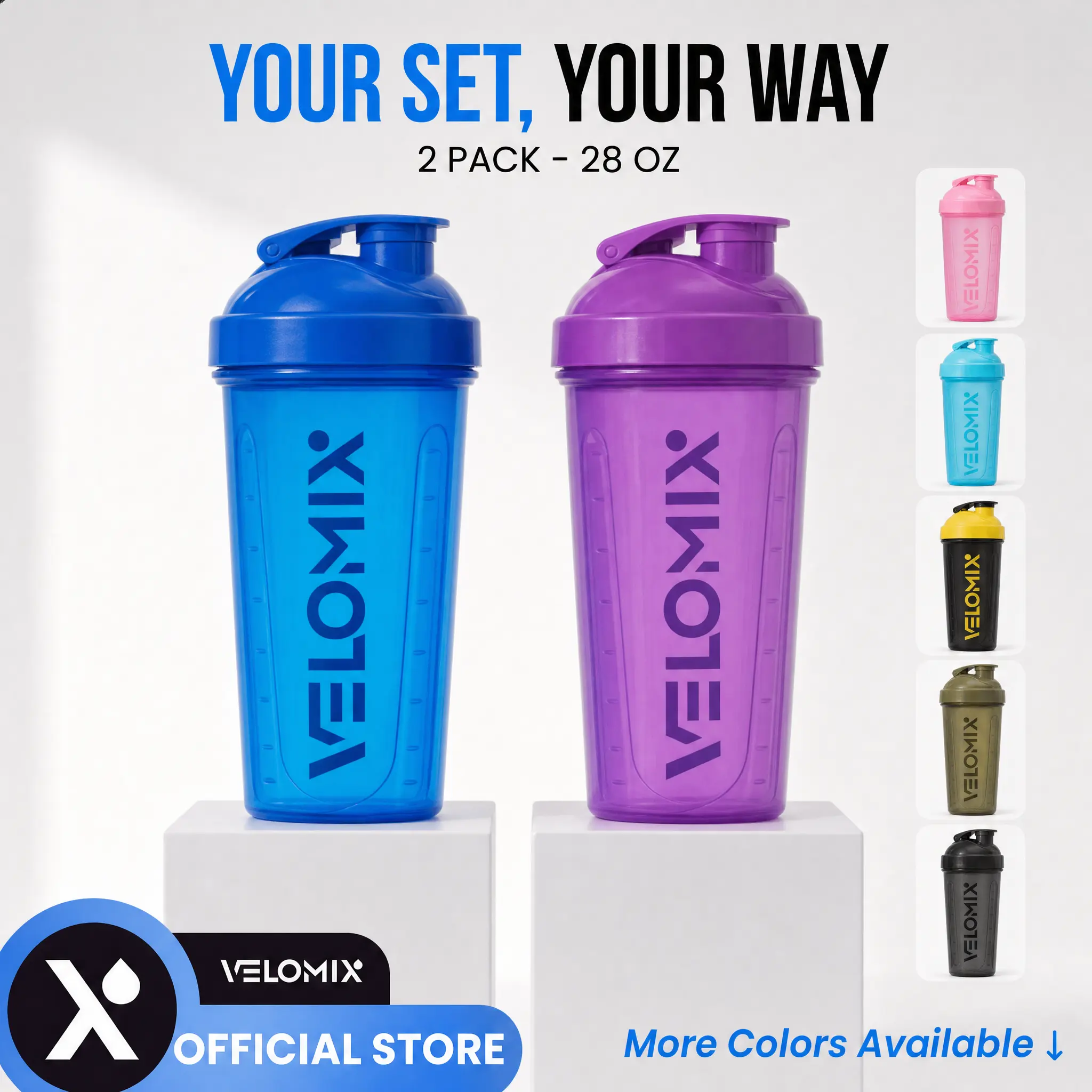VELOMIX 2-Pack 28oz Classic Protein Shaker Bottles - BPA-Free, Leak-Proof Gym Accessories Water Bottles with Wire Whisk Ball for Gym Essentials (Multiple Colors), Leakproof Reusable Bottle, Protein Bottles Shakers