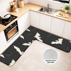 L-shaped Bat Pattern Halloween Non-Slip Floor Mat, Polyester Rug, Silicone Non-Slip Bottom, Multi-Purpose Suitable for Kitchen, Bathroom, Bedroom, Halloween & Horror Style Home Decoration, Home Decorative Rug