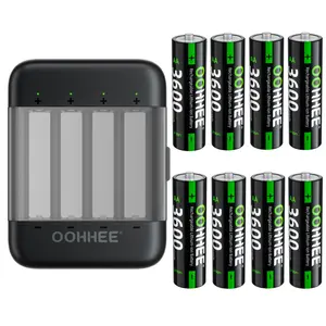 8x AA Lithium Batteries 3600mWh 1.5V Rechargeable with Fast Charging Storage Box
