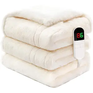 Heated Throw Blanket 50"x60" - Ultra Cosy Soft Electric Blanket with 8 Heating Levels,Plush Fast Heating Faux  Blanket for Bed & Couch - Auto Shut Off,Machine Washable Blanket (Beige)
