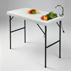 Folding Portable Fish Fillet Table With Sink & Faucet For Outdoor Hunting And Camping