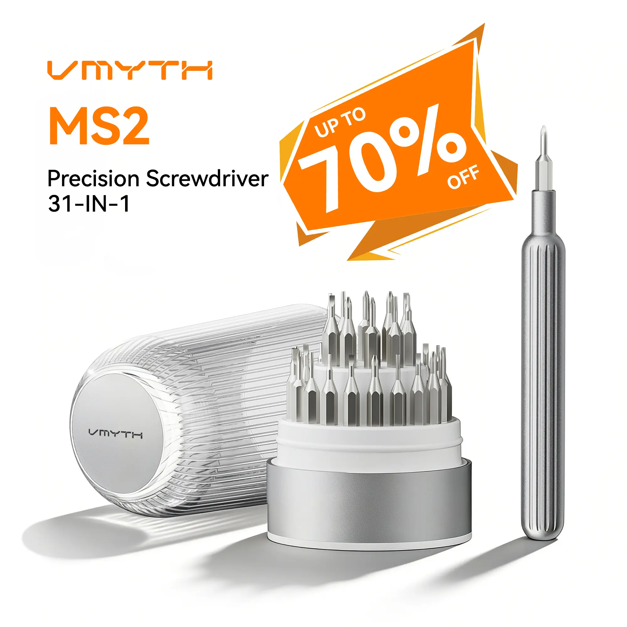 【DealsForYouDays】VMYTH 31 in 1 Precision Screwdriver Set MS2, S2 Steel Magnetic Bits Mini Tool Kit with Transparent Case, Professional Repair Set for iPhone, Laptop, PC, Watch, Glasses & Electronics (Silver) SummerVibes