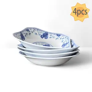 Viral Chinese Style Blue Rose Square Plates Set of 4! 8 Inch Underglaze Ceramic Serving Plates, Microwave & Dishwasher Safe, Thickened Anti-Scald Stackable Plates for Pasta, Salad, Home Kitchen Upgrade Must-Have!