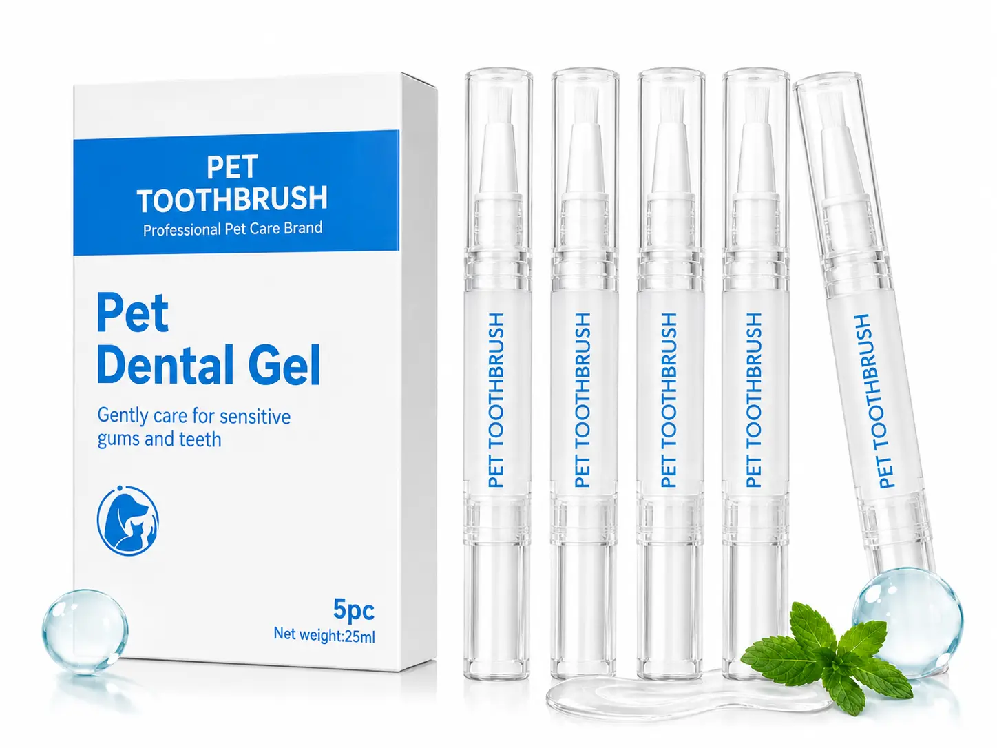 Pet Teeth Cleaning Gel Pen for Dogs and Cats, 3 Pcs Pet Toothbrush Toothpaste Set, Dog Cat Oral Care Kit, Helps Remove Bad Breath, Plaque & Tartar, Fresh Breath Dental Cleaner for Puppies, Kittens, Small & Large Pets