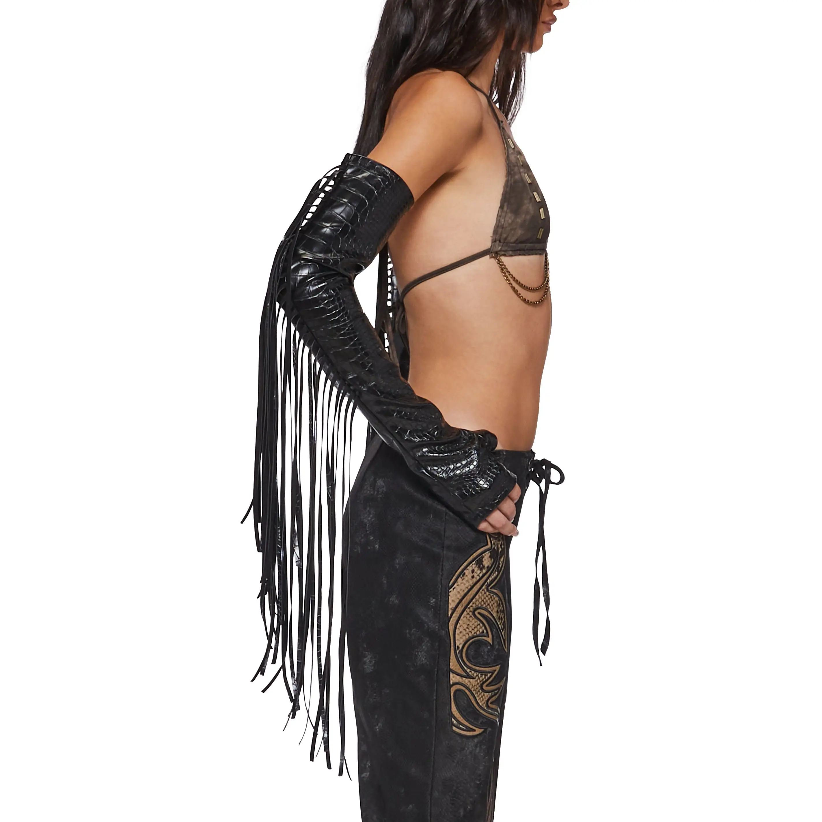 Slither Fringe Leather Gloves