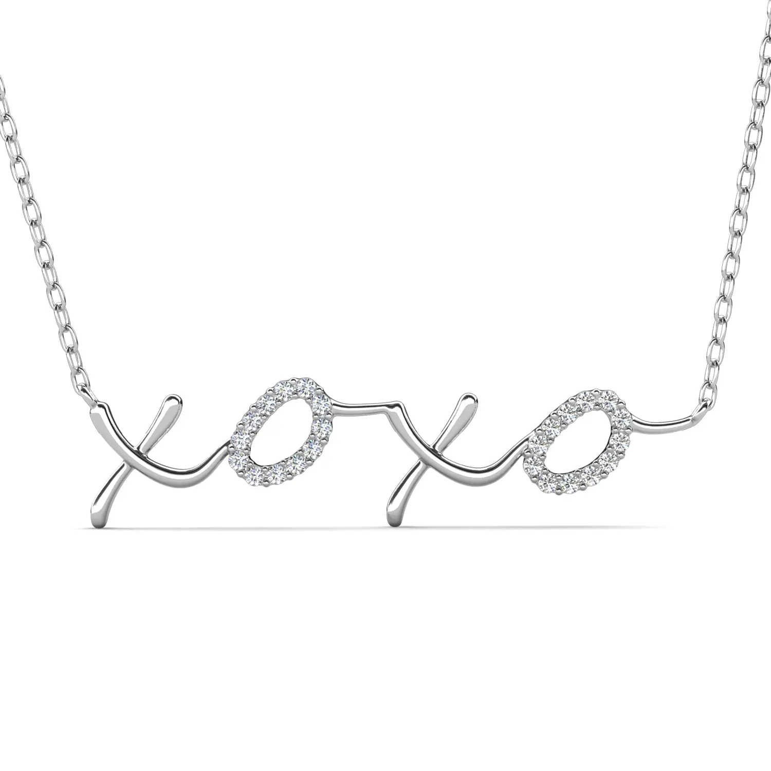 Jocelyn 18k White Gold Plated XOXO Pendant Necklace with Simulated Diamond Crystals