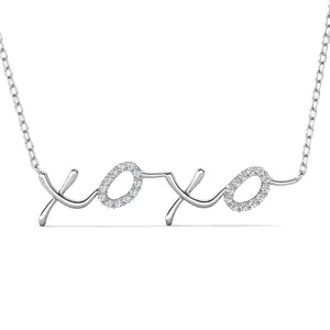 Jocelyn 18k White Gold Plated XOXO Pendant Necklace with Simulated Diamond Crystals