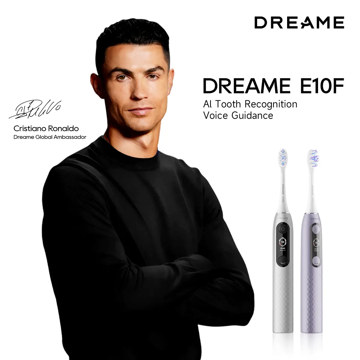 Dreame E10F Smart Sonic Electric Toothbrush with Real-Time Detection for Plaque Removal and Sensitive Oral Care, 7 Modes, 6 Antibacterial Heads, 180-Day Long Lasting Battery, Type-C Charge, Cleansing, Handle, Waterproof