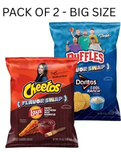 Pack of 2 - Big Size - Cheetos Cheese Flavored Snacks, Lay’s Flavor Swap Sweet Southern Heat BBQ, 8.5 oz Bag & Ruffles Potato Chips, Doritos Cool Ranch Flavor Snack Chips, 8 oz, snack, viral