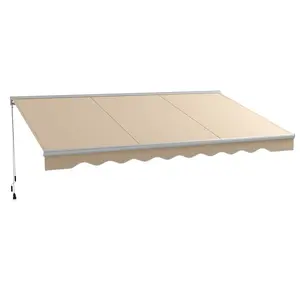 Outsunny 16.5' x 10' Electric Awning with LED Lights, Retractable Awning, UV40+ Sun Shade Shelter with Remote Controller and Crank Handle for Deck, Balcony, Yard, Dark Gray