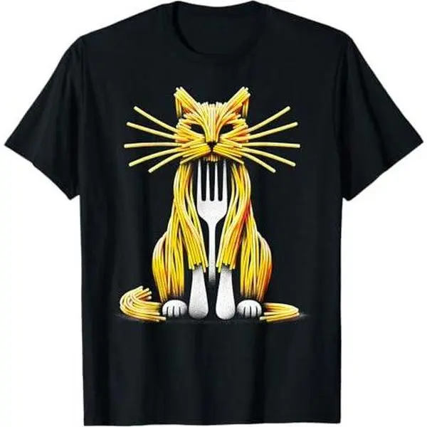 Spaghetti Cat with Fork Whiskers T-Shirt