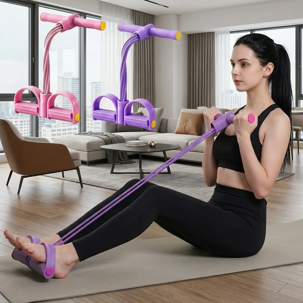 6-Tube Fitness Resistance Bands with Foot Supports Portable Strength Training Equipment for Indoor and Outdoor Exercise