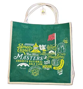 Women's High-Capacity Masters Golf Tournament Amen Corner Green Large Jute Tote Bag - Casual, Sturdy Construction, Tournament Memorabilia Burlap Beach Bag