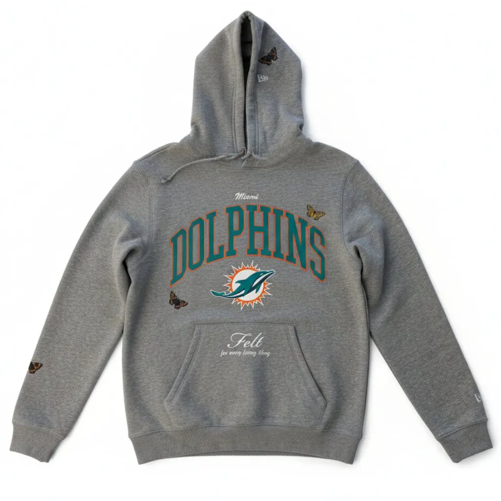 FELT "Miami Dolphins Butterfly Garden" Grey Hoodie