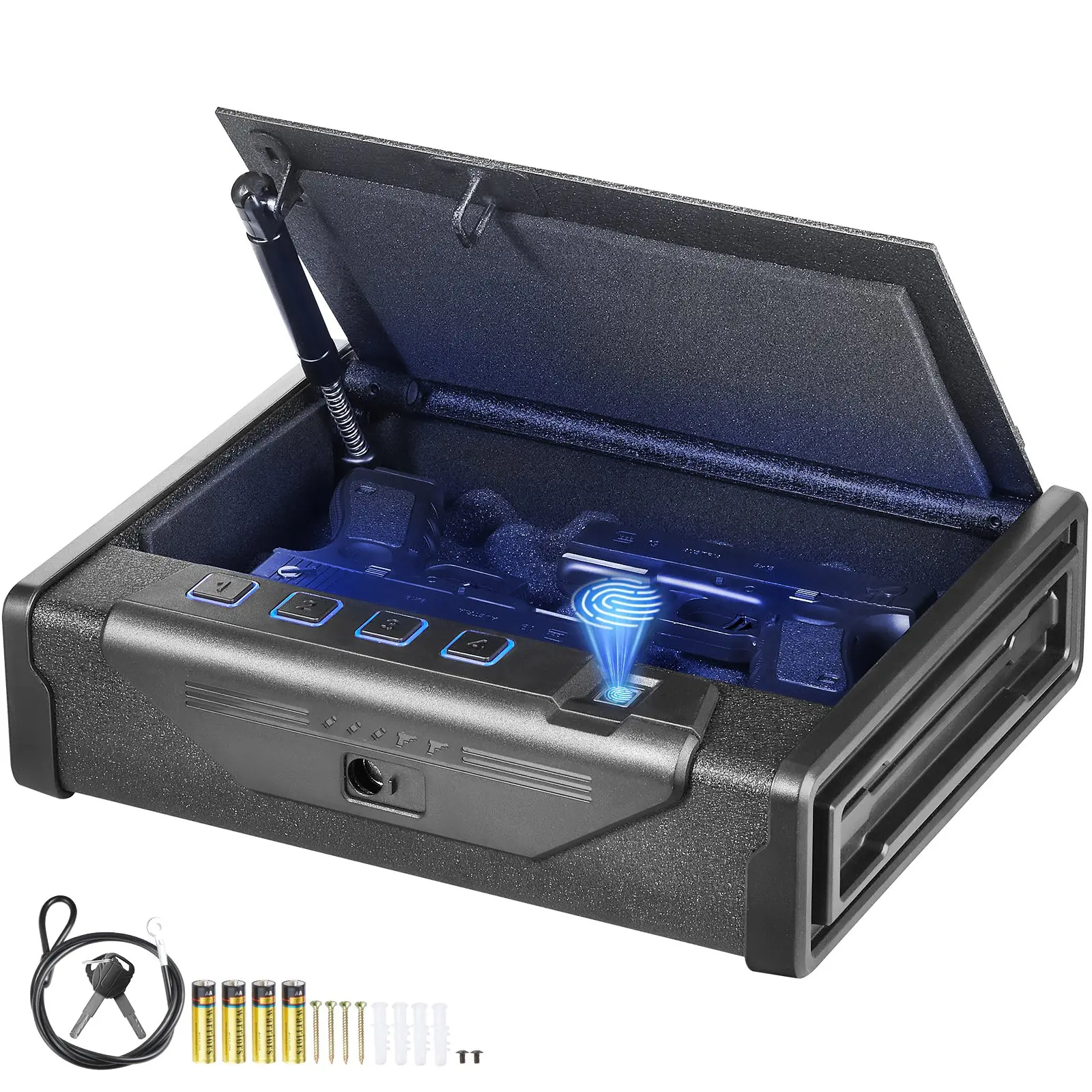 【Summerfinds】VEVOR Gun Safe for Pistols, Biometric Gun Safe with Three Quick Access Ways of Fingerprints, Passwords and Keys, Handgun Safe for 2 Pistols for Home, Bedside, Nightstand, Car