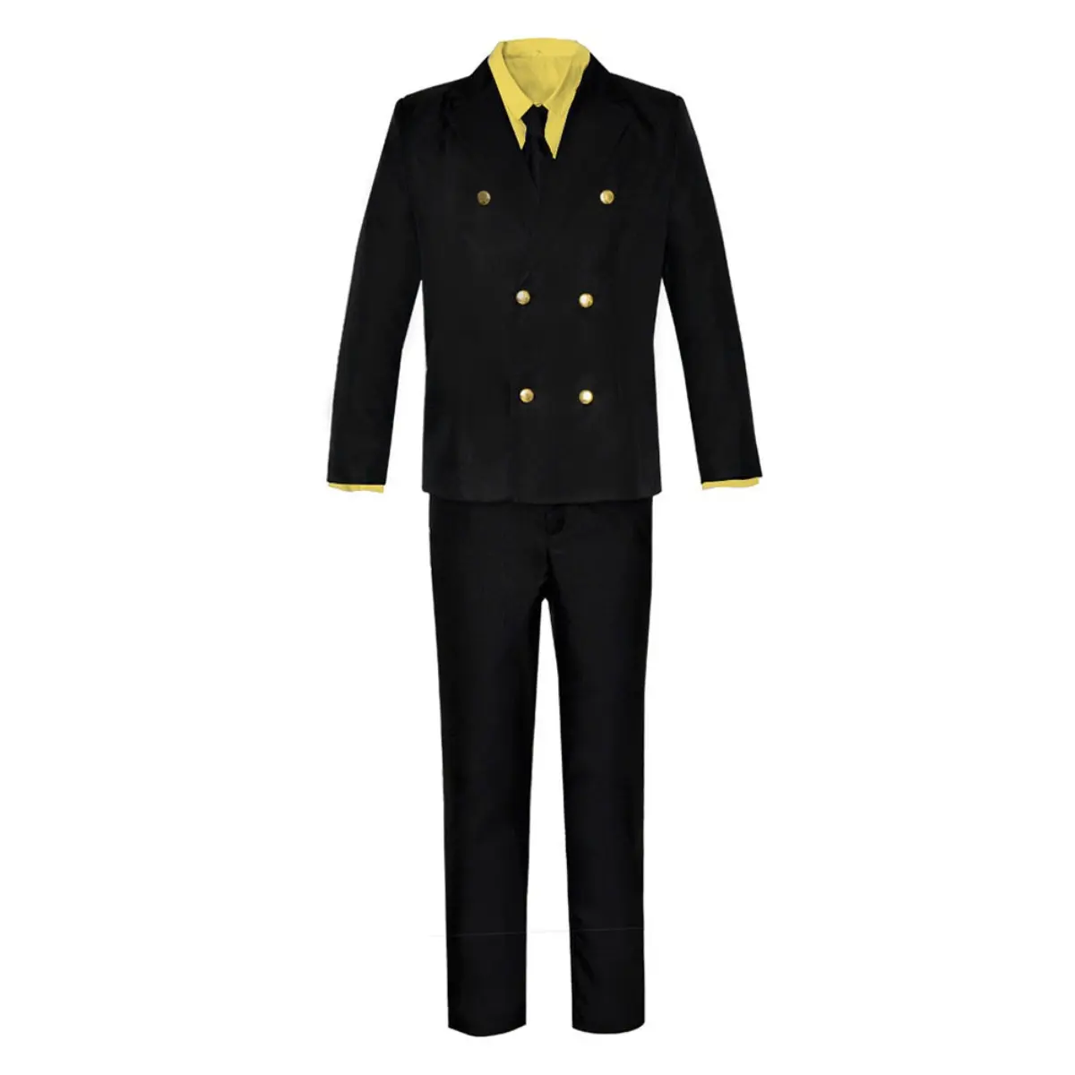 Sanji Black Double Breasted Gold Button Suit Cosplay Costume Set Yellow Shirt Tie Pants for Comic Con