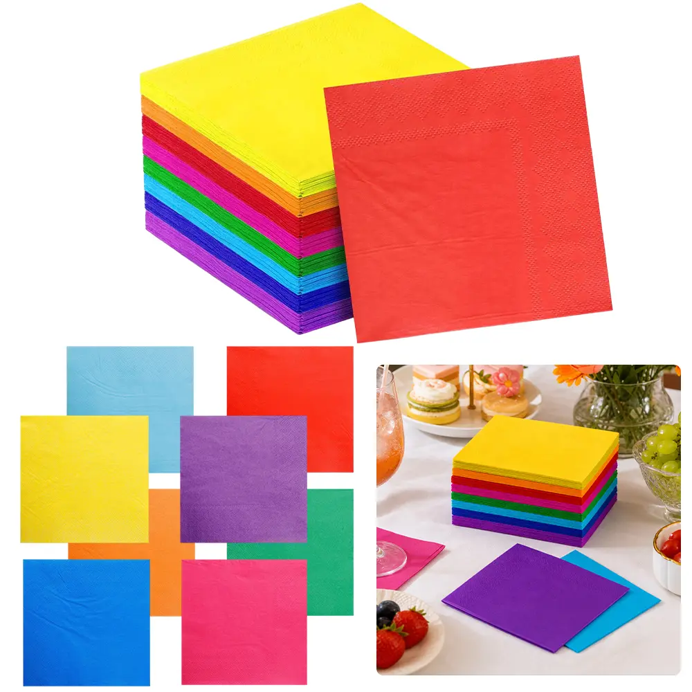 320 Pieces Colorful Rainbow Paper Napkins Cocktail Napkin Beverage Luncheon Napkins 2 Ply for Party Favors
