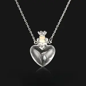Perfume Bottle Necklace - Heart Shaped Clear Glass Vial Pendant with Cork - for Essential Oils, Beach Sand, Ocean Water & Pet Hair - Meaningful Keepsake Memorial Gift for Her, Women & Bestie