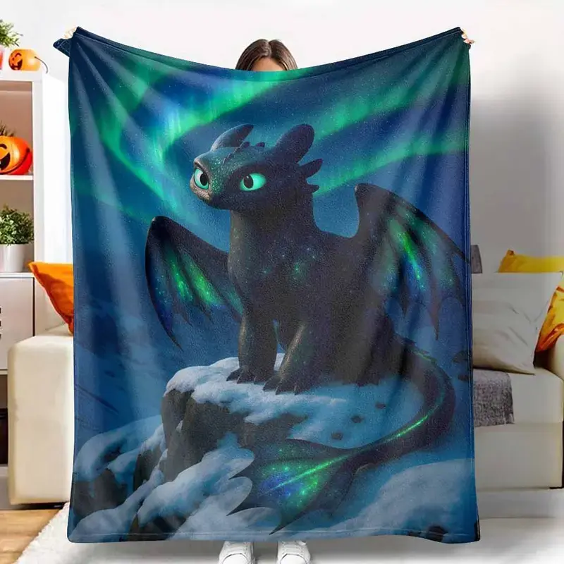 Northern Lights Toothless Style Digital Art Flannel Blanket Lightweight Throw Soft Comfy Warm Breathable Durable Fade Resistant Living Room Travel Gift Winter Vacation Home Decor Relaxing Nap Soft Comfy Air Conditioning Summer Dorm Couch Bed