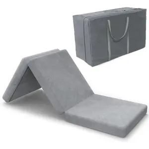 Tri Folding Mat Foam Topper 3.95" Thickness Cot Mat, Guset mat with Removable&Machine Washable Cover and Lining, CertiPUR-US Certified 25 x 75 Inch
