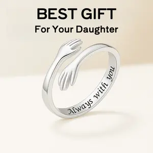 Always With You Hug Ring – Adjustable Silver Love Band for Daughter, Symbol of Warmth & Protection, Meaningful Gift for Women,Valentine's Day gift   Mother's Day gift