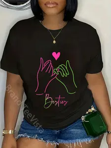 100% Cotton Bestie Heart Hands Girl Women Friends Best Friend T-Shirt