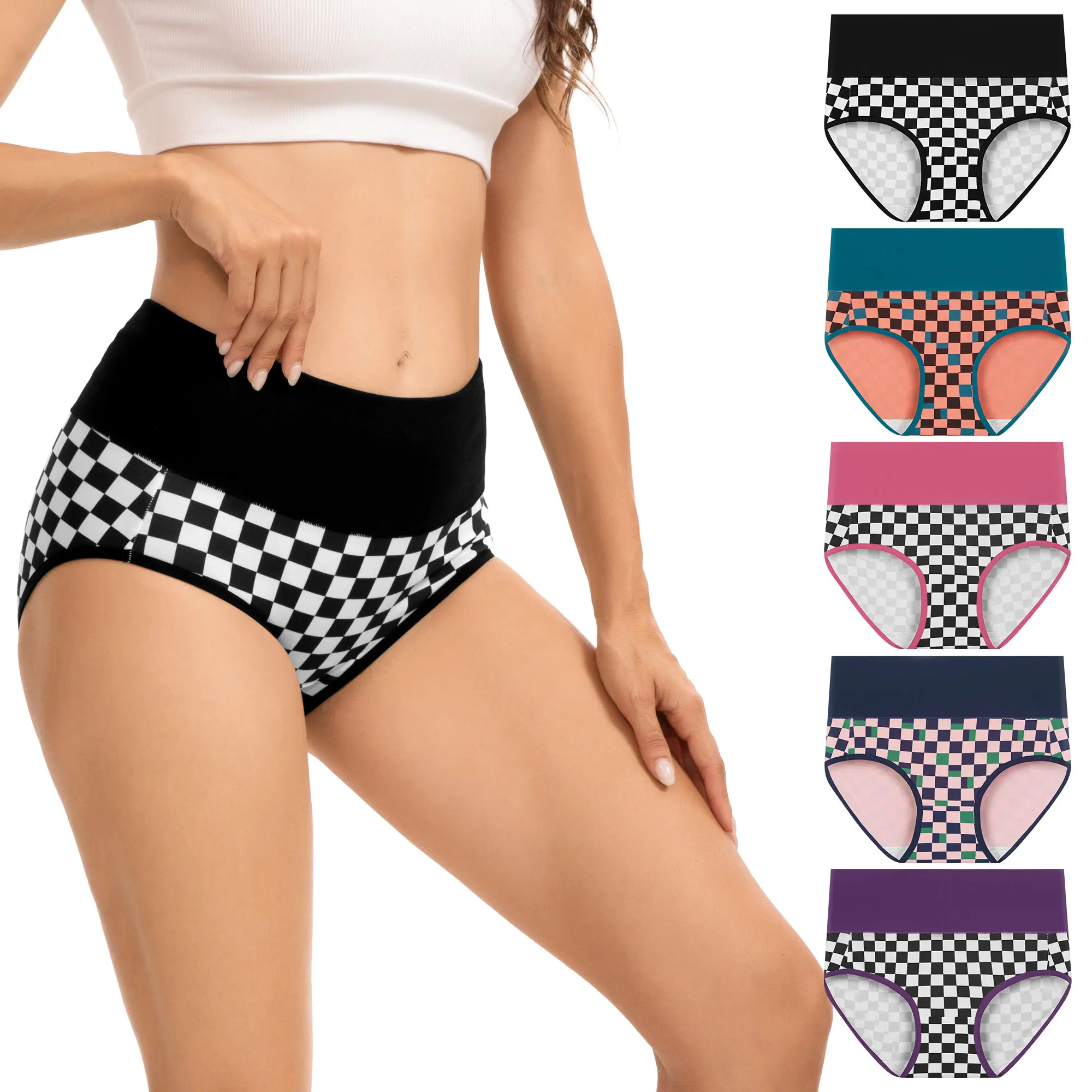 INNERSY Women's High Waisted Cotton Panties 5-Pack, Soft & Breathable Underwear, Comfortable Full Coverage Briefs for Everyday Wear, Stretchy & Durable Bag