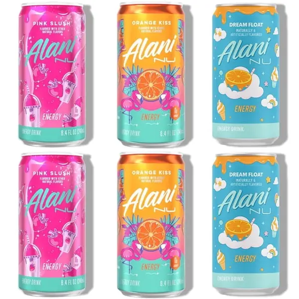 New Alani Mini Energy Drinks Variety Pack - Dream Float, Pink Slush, Orange Kiss Flavors - Sugar-Free, Low-Calorie, Caffeinated Energy Boost Beverages (8.4 fl oz Cans, Pack of 6)