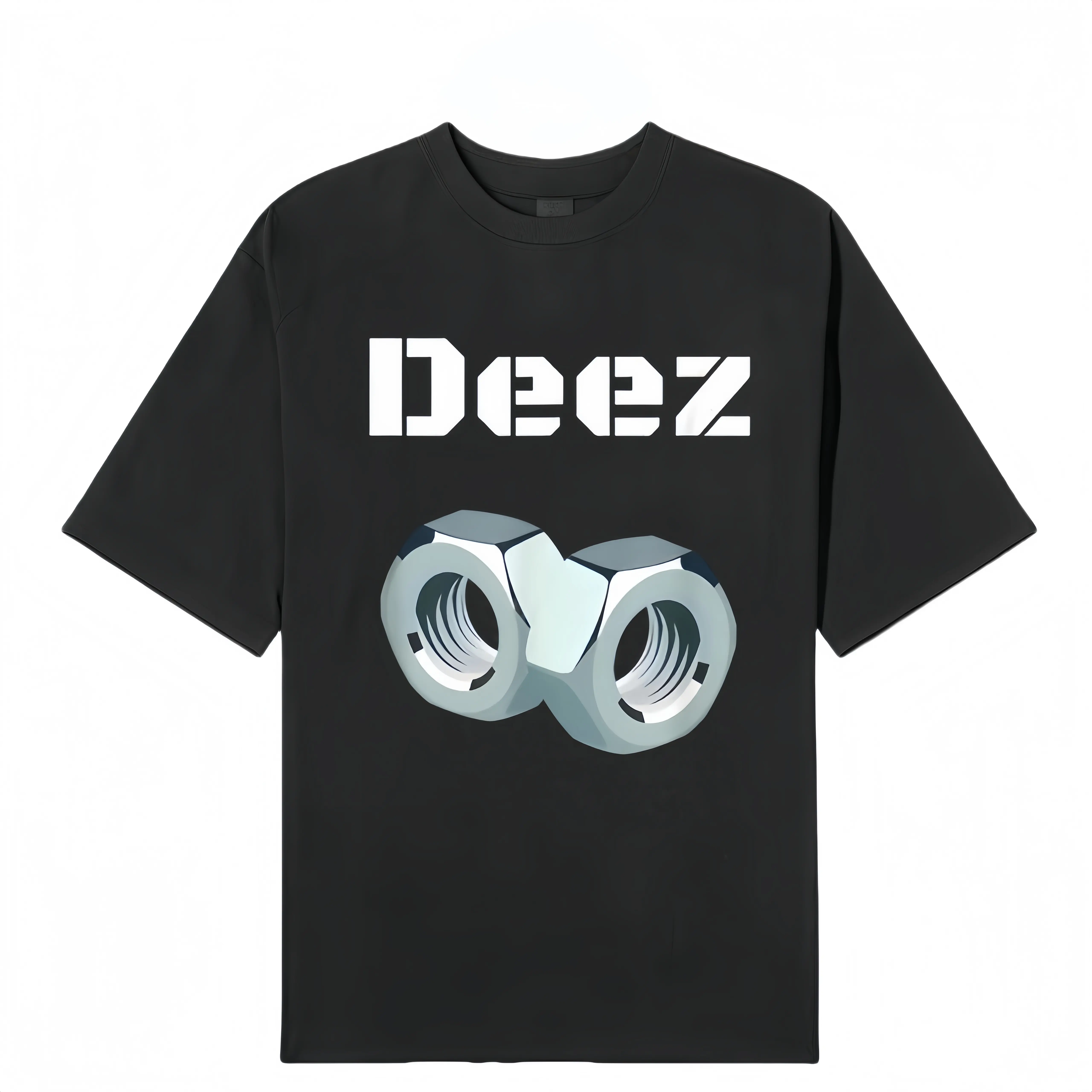 Men's Funny Graphic Tee, a Vintage Retro Short-Sleeve Cotton Streetwear Top with a "Deez Nuts" Geometric Print, Graphic Print, Round, Baggy