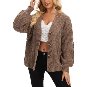Oversized Cardigans Sweater 2025 Long Sleeve Cable Knit Sweater Fall Winter Open Front Button Casual Outwear
