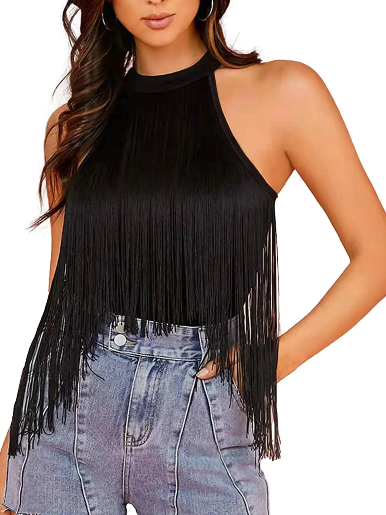Women's Solid Fringe Trim Tank Bodysuit, Tank Top Bodysuits, Solid Color Bodysuit, Casual Fitted Sleeveless Bodysuit for Daily Wear, Ladies Clothes for All Seasons, Womenswear