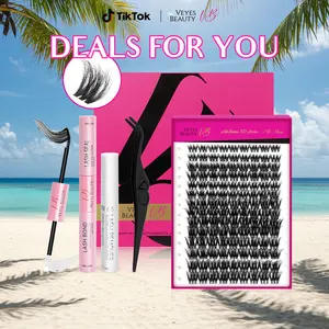 Veyesbeauty Volume Cluster Lashes Individual Lash Extensions Layered Fluffy Eyelashes Wispy Faux Mink Lash Newbie's Five-Second DIY Mixed Length Large Tray for Self Application Makeup at Home Cosmetic Eyelashes Extensions