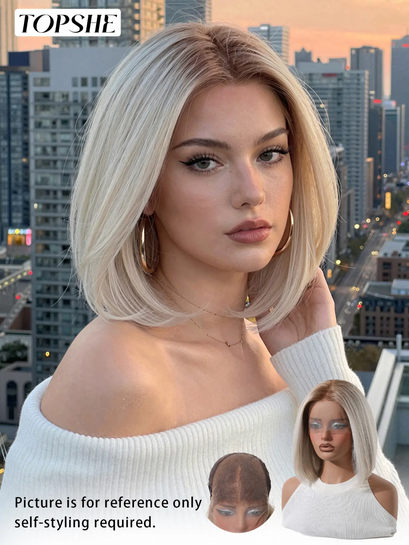 Topshe 13x6 Lace Front Wig Deep Gradient Platinum Bob, Natural Hairline, Short Straight, Breathable Lace, High Heat Resistant, Lace Frontal Wigs