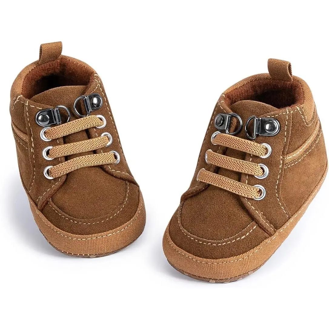 Unisex Baby Cotton High-Top Crib Shoes - Cute Round Toe First Walker Sneakers with Lightweight, Flexible Anti-Slip Soles for Walking