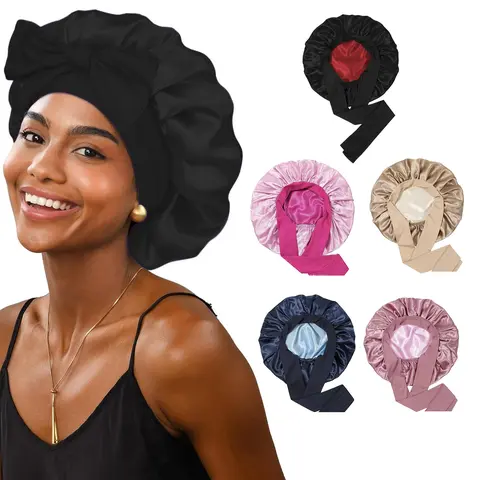Double Layer Satin Bonnet Silk Bonnet Adjustable Hair Bonnet for Sleeping Hair Bonnets for Women Curly Natural Hair