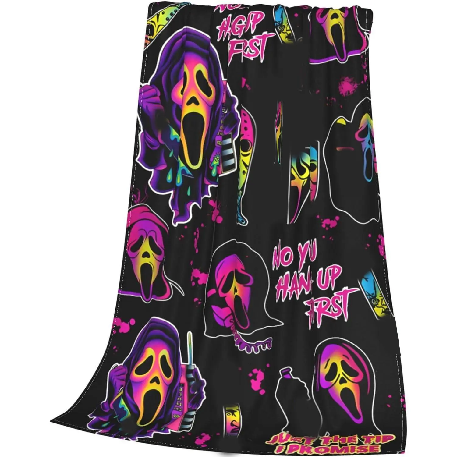 Horror Blanket No You Hang Up Horror Movie Character Blanket Gift Halloween Blanket Bedroom Couch Bed Sofa Soft Lightweight Warm Cozy Flannel Fleece Bed Blanket Microfiber Furry Young Adults Men Women Boy Girl Gift， ghostface crochet blanket