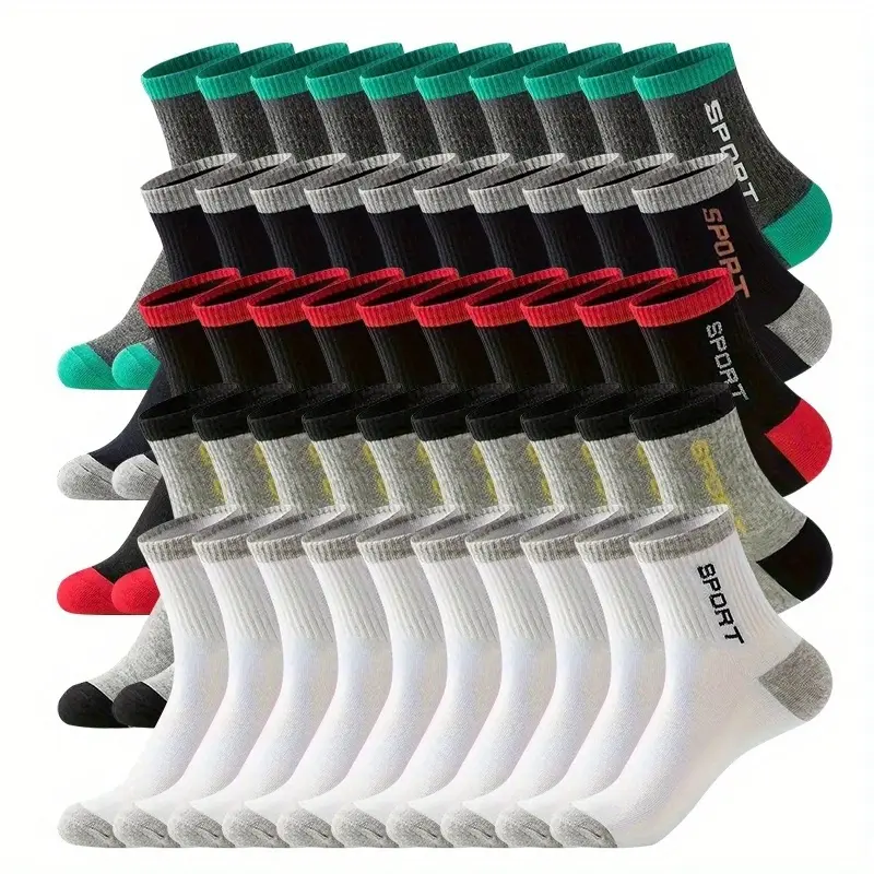 Unisex 50 Pairs Socks, Whole Family Daily Wear  breathable and sweat absorbing, elastic ribbed cuffs ensure a snug fit, mixed color solid color design, durable sports style, suitable for gym, running, and casual wear, made of quick drying fabric