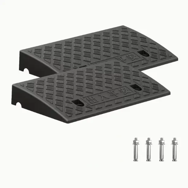 2pcs Set Heavy-Duty Portable Step Ramp - 100% Anti-Slip Slope Pad, Stability and Safety, Versatile Use for Curbs, Garages, Home & Party Supply Outdoor Black