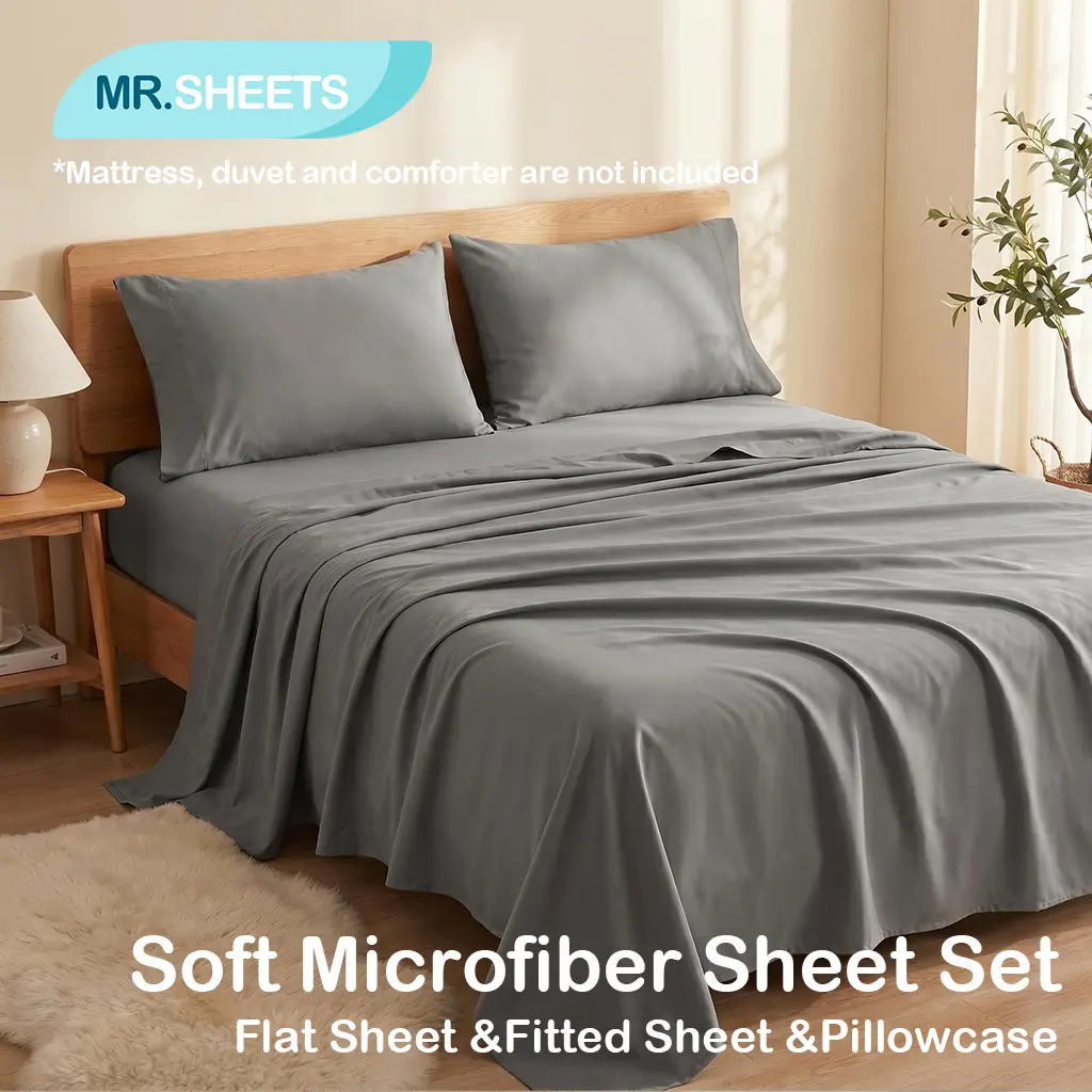 NTBAY Soft Brushed Microfiber Bed Set, 3-4 Piece Deep Pocket Lightweight, All-Season Hypoallergenic Bedding, OEKO-TEX Certified for Bedroom Dorm Use, Comfy Bedding Sets, Frictionless Skin-friendly, Wrinkle, Fade Resistant, House Decoration, Gift