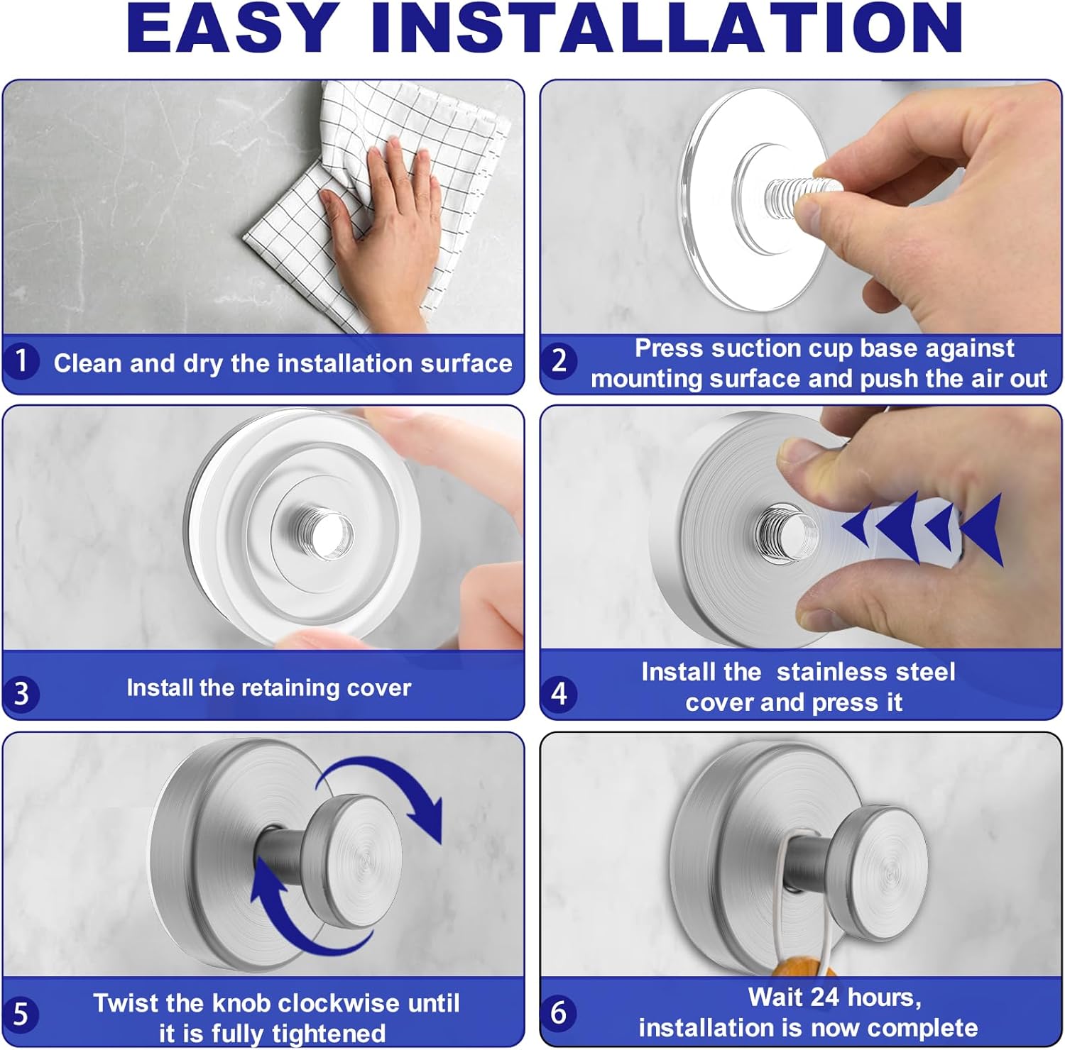 Suction Cup Hooks, Heavy Duty Vacuum Suction Hooks, No Drill Removable Wall Hooks for Hanging Towels, Robes, Kitchen Utensils, Rustproof Stainless Steel Shower Hooks for Bathroom, Kitchen, RV