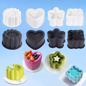 4-Piece Non-Stick Silicone Baking Mold Set - Silicone Molds, Square, Star, Heart & Round Shapes, Silicone Heart Shaped, Perfect for Pudding, Mousse, Chocolate, Jelly, Muffins, Bread and Cakes