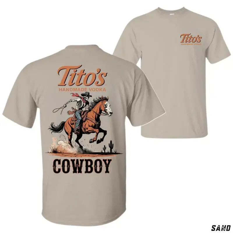 Tito's Handmade Cowboy T-Shirt – Western Skeleton with Lasso Graphic, Unisex Graphic T-Shirt, Printed Cotton Tee, Relaxed Fit Shirt
