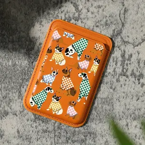 Luxury and stylish cartoon dog pattern TPU leather magnetic card holder, compatible with iPhone 16, 15, 14, 13, and 12 Pro Max. PU leather wallet accessory, holds 1-2 cards.