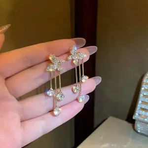 LisiZen A Pair of Versatile Diamond-Butterfly Tassel Earrings with Style Design, Unique Dangle Earrings, Super Sparkling and Elegant Ear Accessories DZEH1766