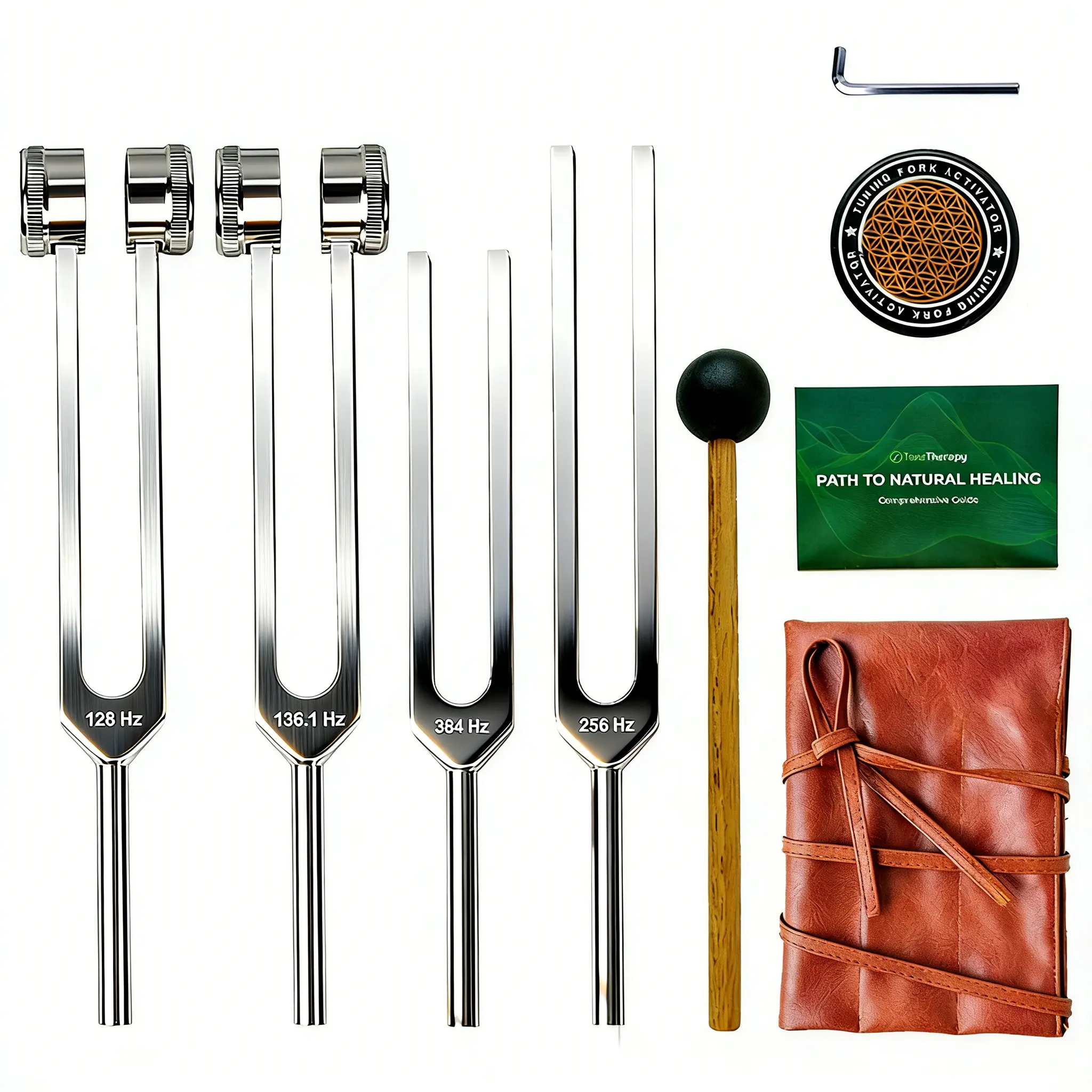 Resonance Sound Healing Tuning Fork Set – 128Hz, 136.1Hz, 256Hz, 384Hz with base with Activator – Sound Therapy for Stress Relief, Deep Relaxation & Chakra Balancing