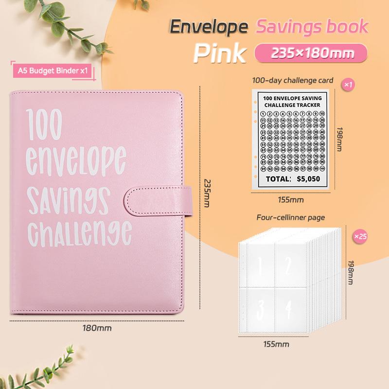 2026 New A5 Portable Budget Binder, $5050 Savings Goal Tracker, Daily Financial Planner with 100 Envelopes & Cute Stickers (Office Stationery Accessory)