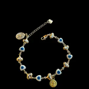 white Ojo turco, Virge de Guadalupe, San Benito gold plated bracelet