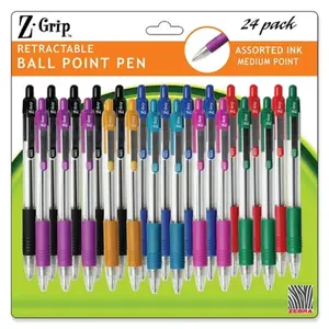 Zebra Pen Corp.  Z-Grip Retractable Ballpoint Pen- Clr Brl- Assorted Ink- Medium- 24/Pack