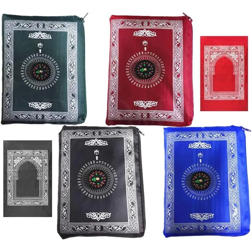 4 count Muslim Travel Prayer Mat with Compass,Muslim Prayer Carpet,with Pocket Sized Carry Bag, Portable Muslim Prayer Mat,Islamic Prayer Rug,Islamic Prayer Pad