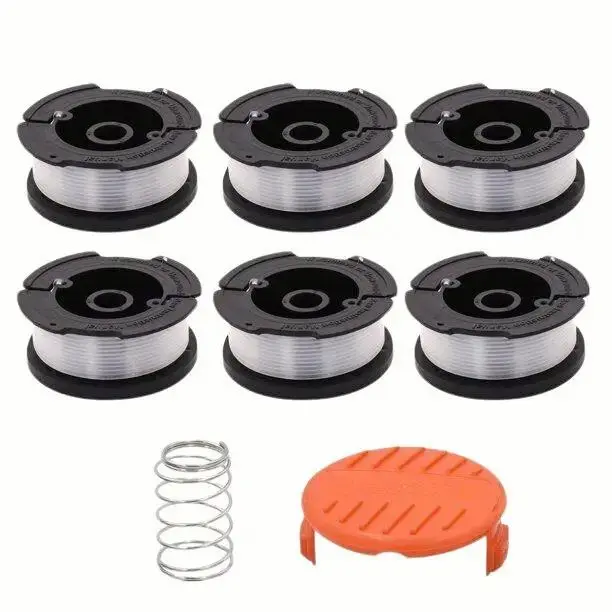 6-Pack AF-100 Weed Eater Spool Compatible with Black+Decker String Trimmer 30FT 0.065 Auto Feed Replacement Spool 6Spools+1Spring+1Cap